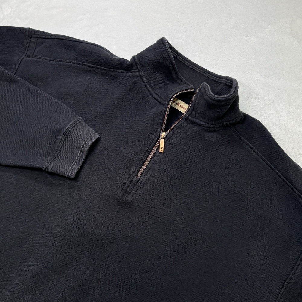 Tommy Bahama Mens Quarter Zip Pullover Sweater Cotton‎ Black Golf Casual L